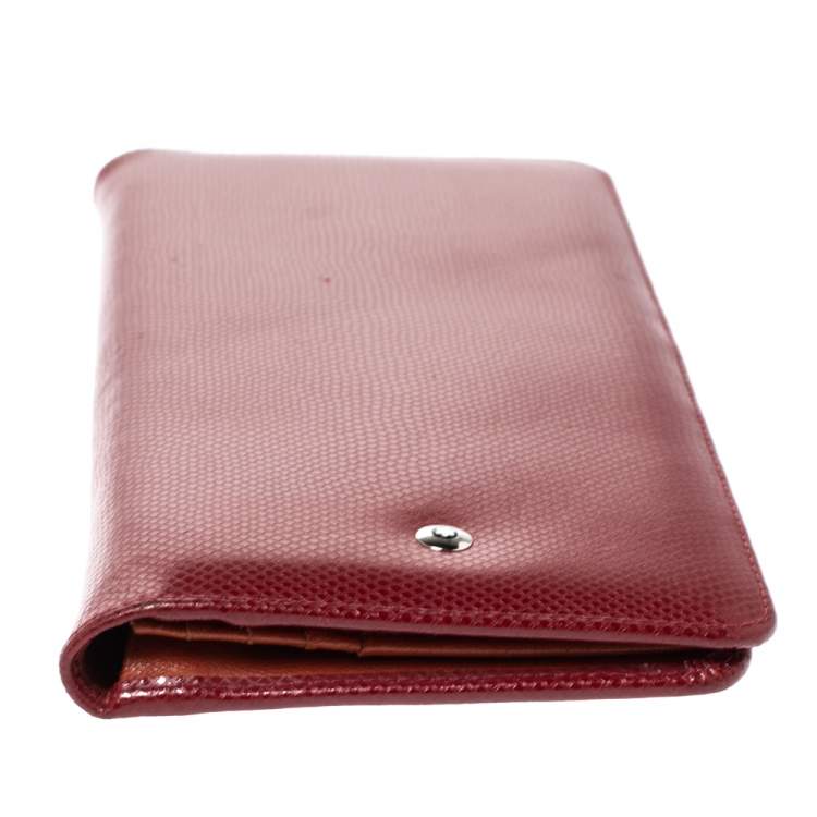 Pre Owned Montblanc Red Textured Leather Westside Bifold Long Wallet