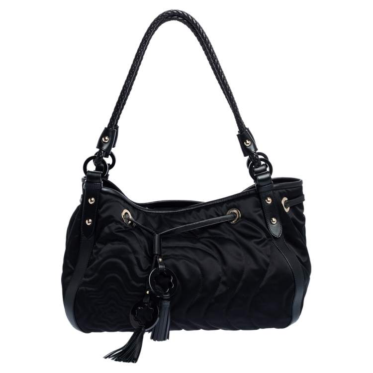 Pre Owned Montblanc Black Nylon and Leather Starisma Dalila Drawstring Hobo