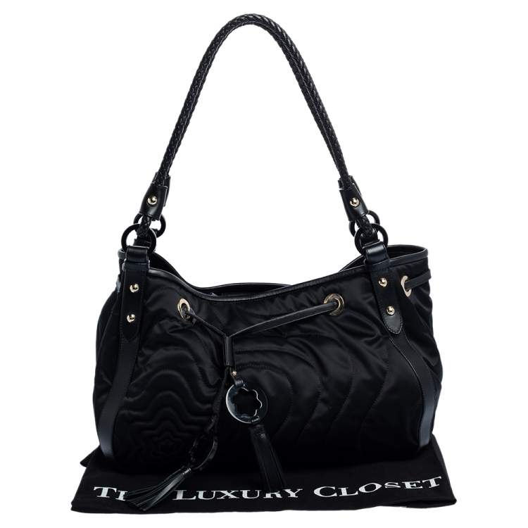 Pre Owned Montblanc Black Nylon and Leather Starisma Dalila Drawstring Hobo