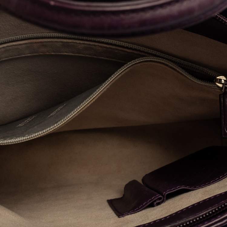 Pre Owned Montblanc Purple Leather Top Zip Tote