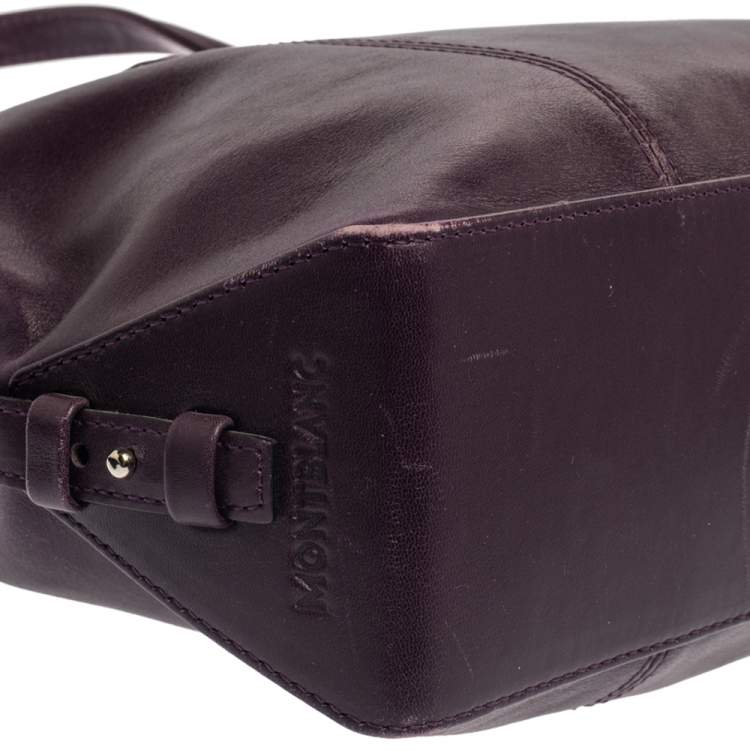 Pre Owned Montblanc Purple Leather Top Zip Tote