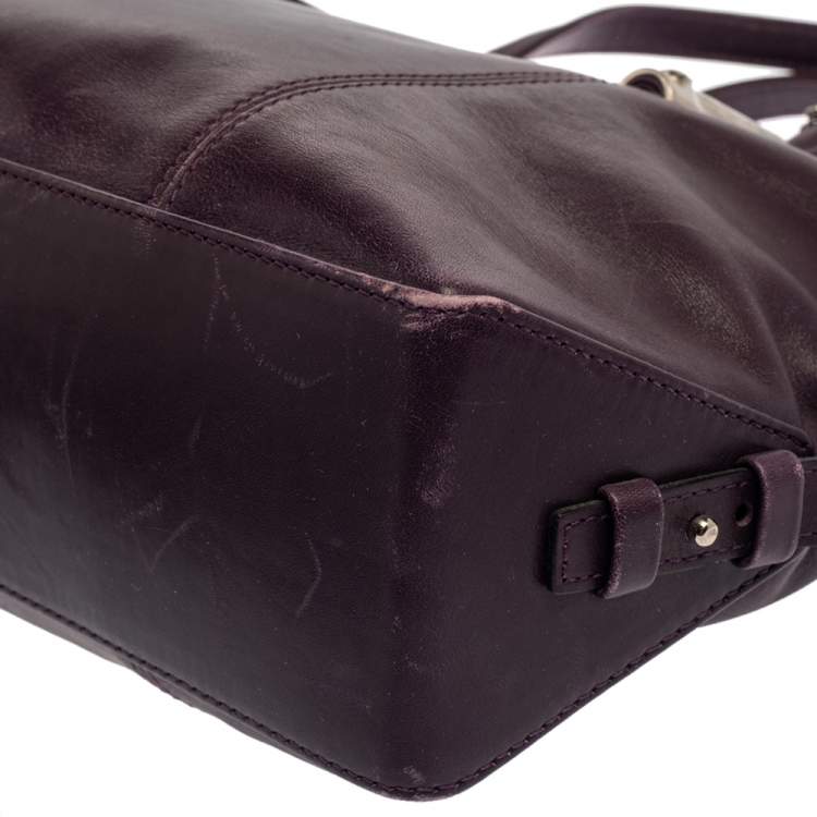 Pre Owned Montblanc Purple Leather Top Zip Tote