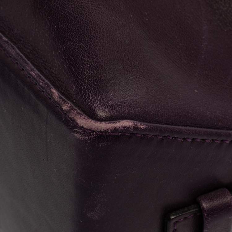 Pre Owned Montblanc Purple Leather Top Zip Tote