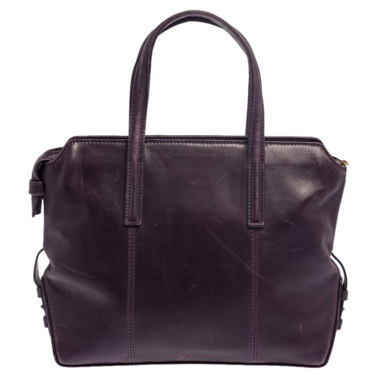 Pre Owned Montblanc Purple Leather Top Zip Tote