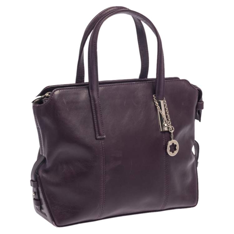 Pre Owned Montblanc Purple Leather Top Zip Tote