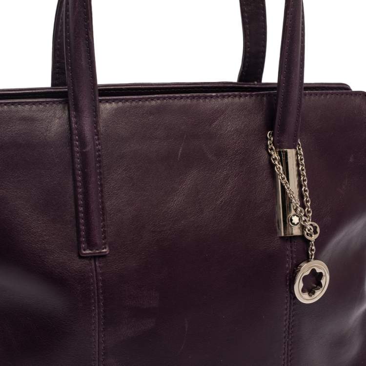 Pre Owned Montblanc Purple Leather Top Zip Tote
