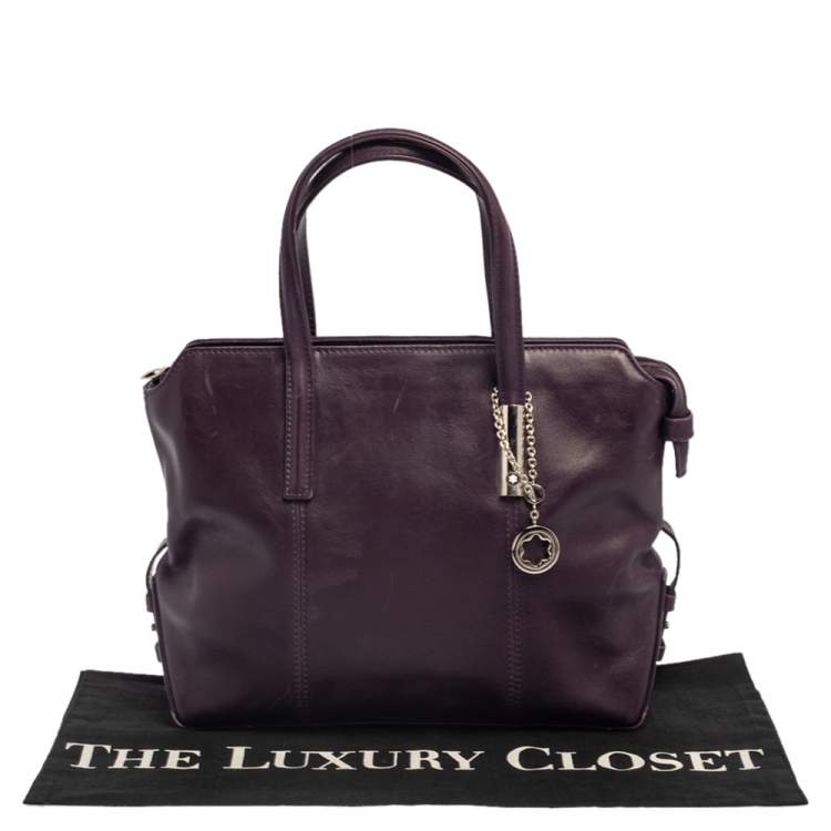 Pre Owned Montblanc Purple Leather Top Zip Tote