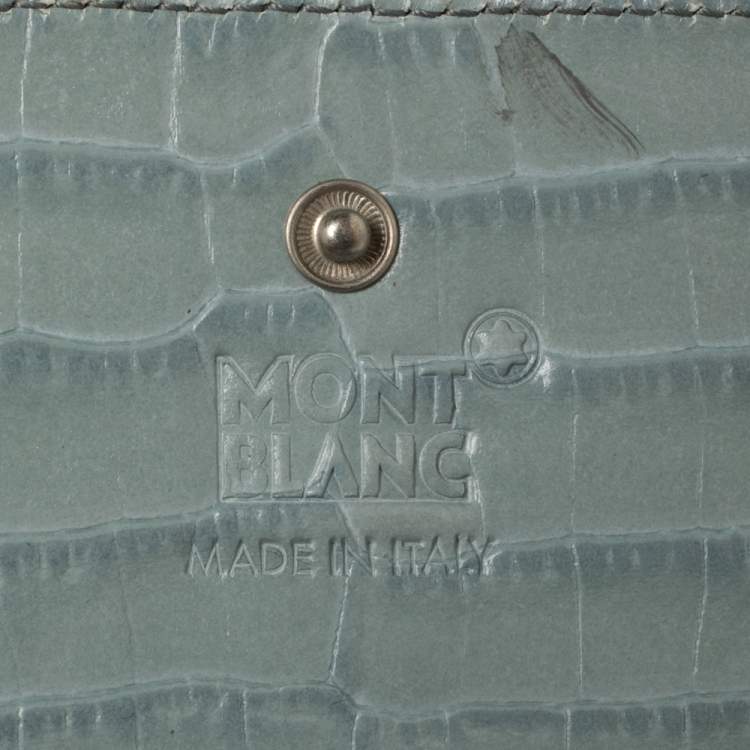 Pre Owned Montblanc Blue Croc Embossed Leather Trifold Wallet