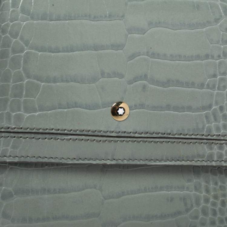 Pre Owned Montblanc Blue Croc Embossed Leather Trifold Wallet