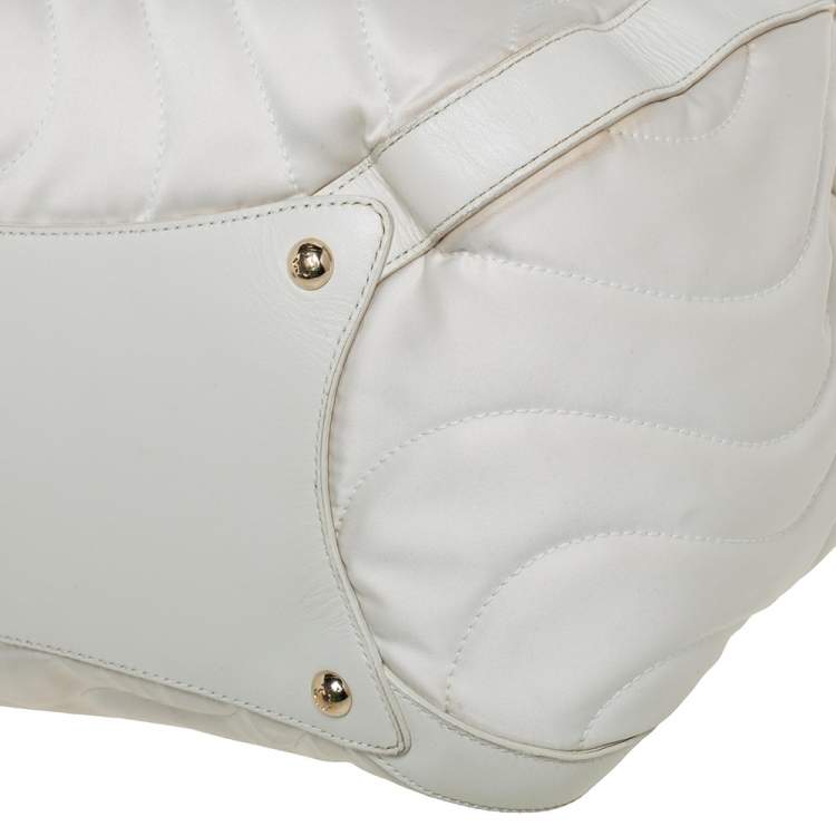 Pre Owned Montblanc Off White Nylon and Leather Starisma Dalila Drawstring Hobo