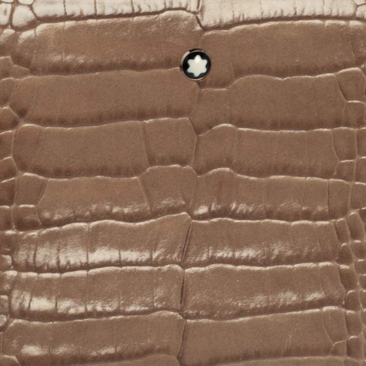 Pre Owned Montblanc Beige Croc Embossed Leather Boheme Zip Around Wallet