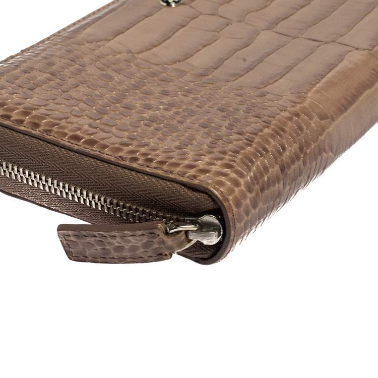 Pre Owned Montblanc Beige Croc Embossed Leather Boheme Zip Around Wallet