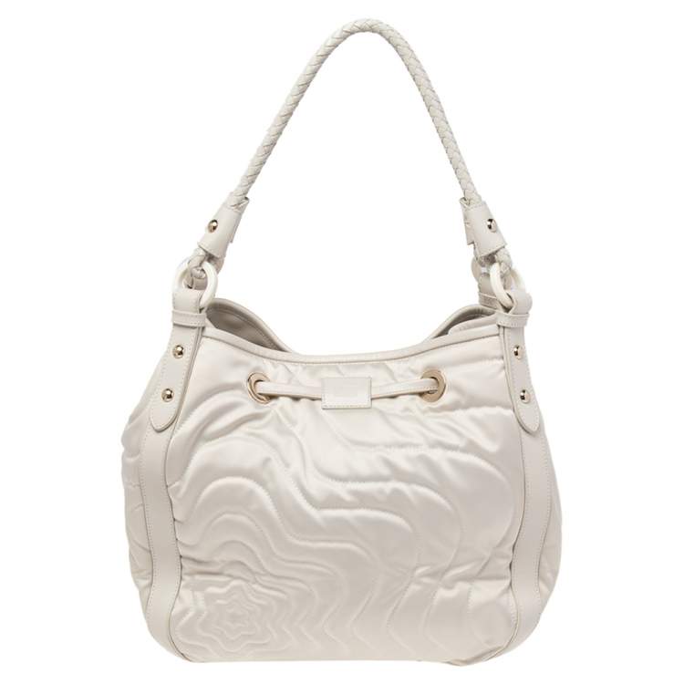 Pre Owned Montblanc Off White Nylon and Leather Starisma Dalila Drawstring Hobo