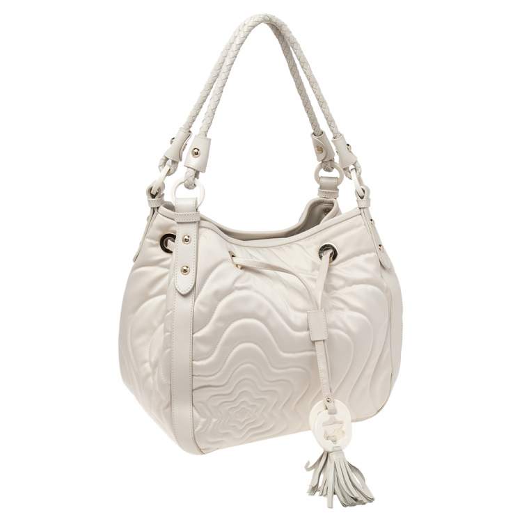 Pre Owned Montblanc Off White Nylon and Leather Starisma Dalila Drawstring Hobo