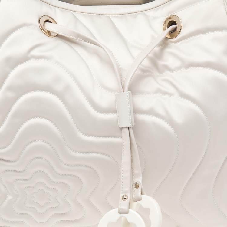 Pre Owned Montblanc Off White Nylon and Leather Starisma Dalila Drawstring Hobo