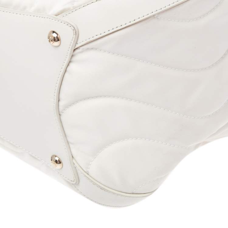 Pre Owned Montblanc Off White Nylon and Leather Starisma Dalila Drawstring Hobo