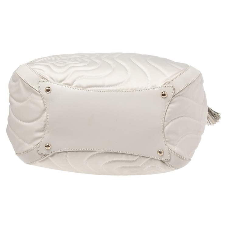 Pre Owned Montblanc Off White Nylon and Leather Starisma Dalila Drawstring Hobo