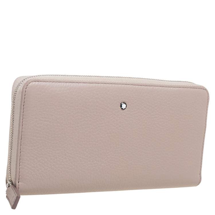 Pre Owned Montblanc Beige Leather Meisterstuck Zip Around Wallet
