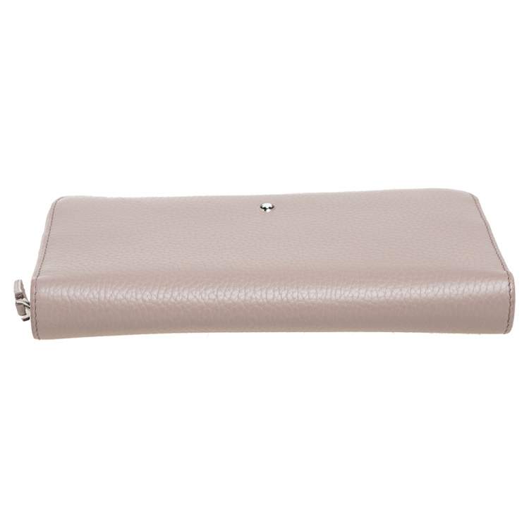 Pre Owned Montblanc Beige Leather Meisterstuck Zip Around Wallet