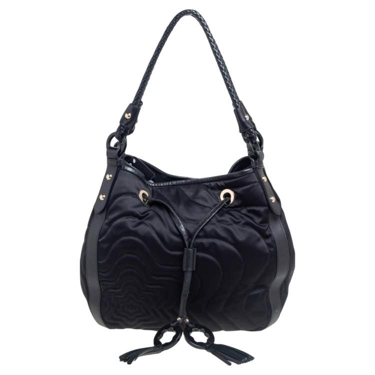 Pre Owned Montblanc Black Nylon and Leather Starisma Dalila Drawstring Hobo