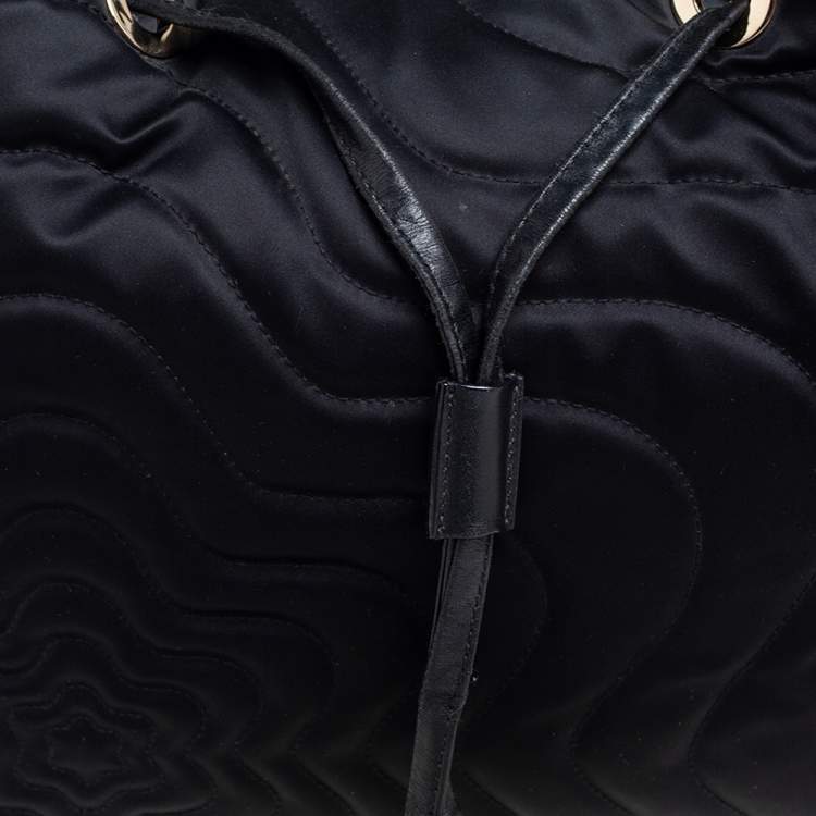 Pre Owned Montblanc Black Nylon and Leather Starisma Dalila Drawstring Hobo