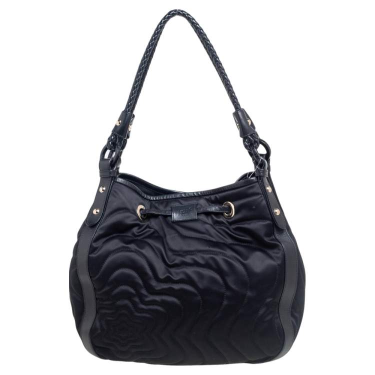 Pre Owned Montblanc Black Nylon and Leather Starisma Dalila Drawstring Hobo