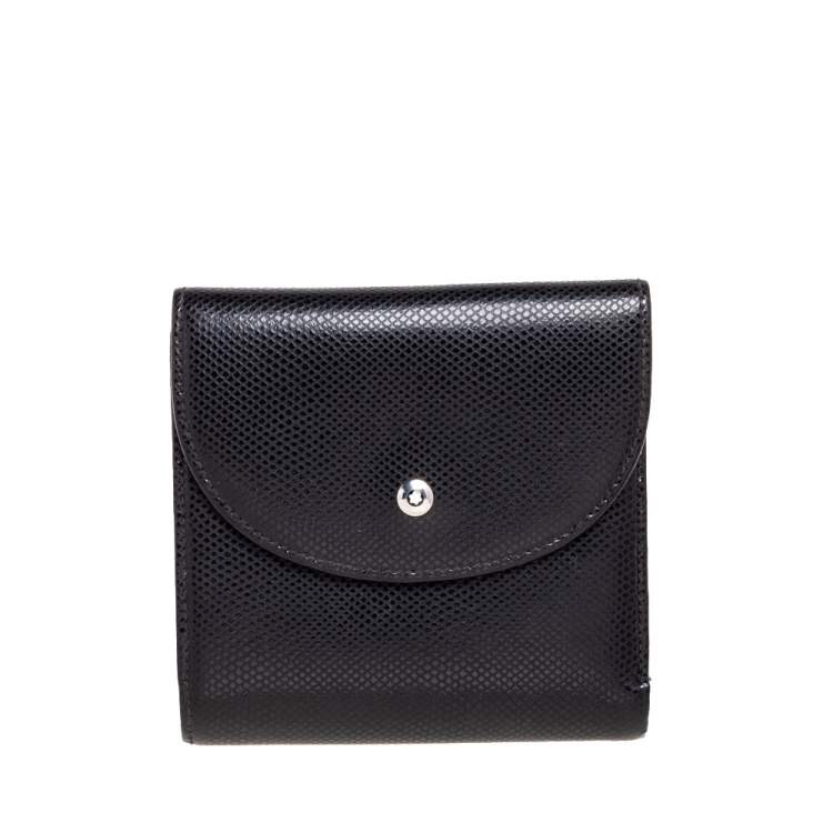 Pre Owned Montblanc Black Textured Leather Double Flap Compact Wallet