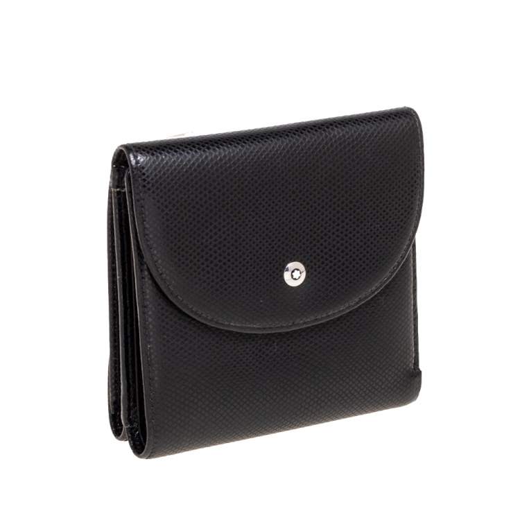 Pre Owned Montblanc Black Textured Leather Double Flap Compact Wallet