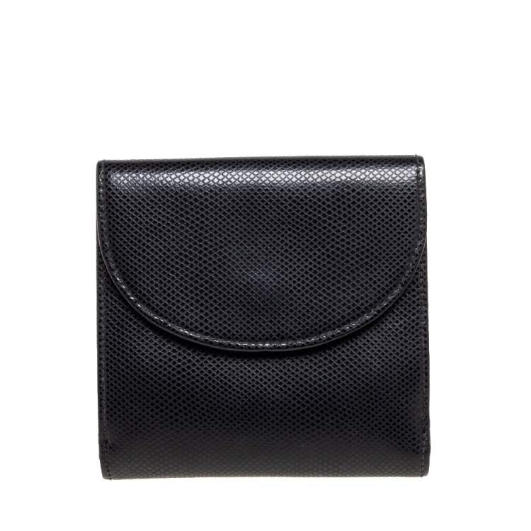 Pre Owned Montblanc Black Textured Leather Double Flap Compact Wallet