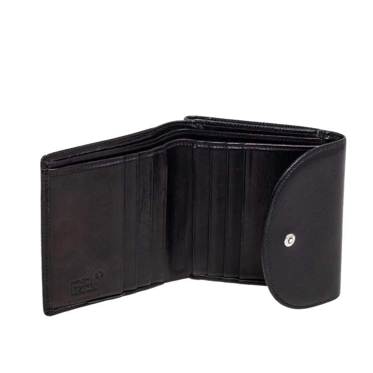 Pre Owned Montblanc Black Textured Leather Double Flap Compact Wallet