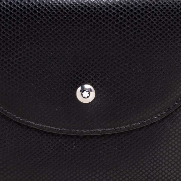 Pre Owned Montblanc Black Textured Leather Double Flap Compact Wallet