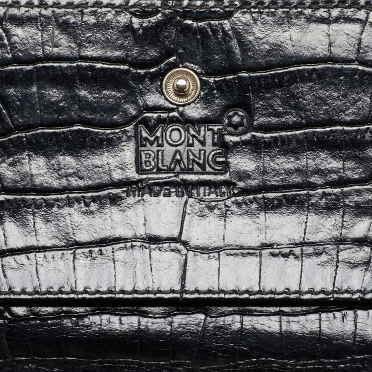Pre Owned Montblanc Black Croc Embossed Leather Trifold Wallet