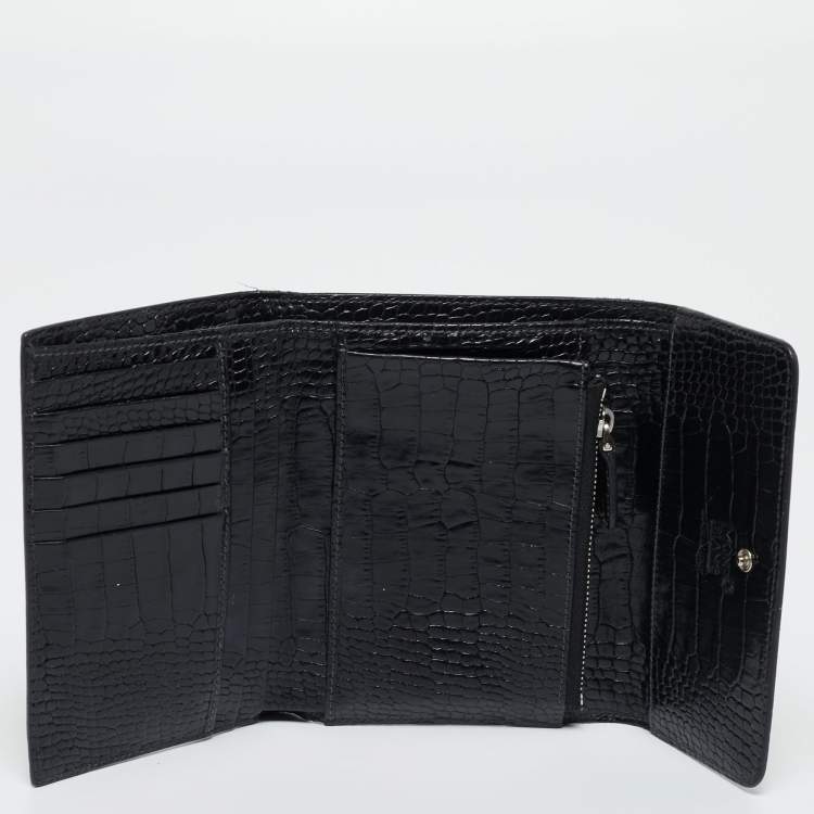 Pre Owned Montblanc Black Croc Embossed Leather Trifold Wallet