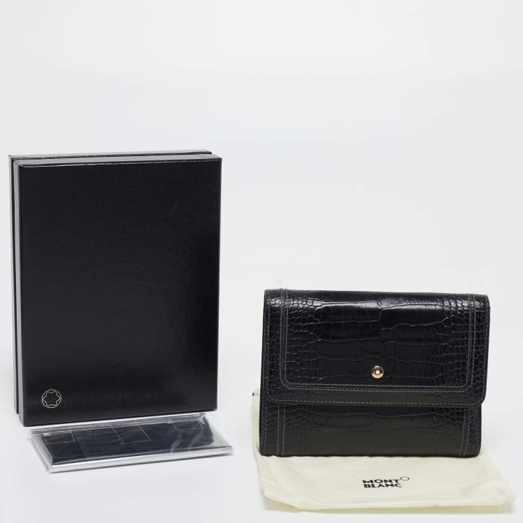 Pre Owned Montblanc Black Croc Embossed Leather Trifold Wallet