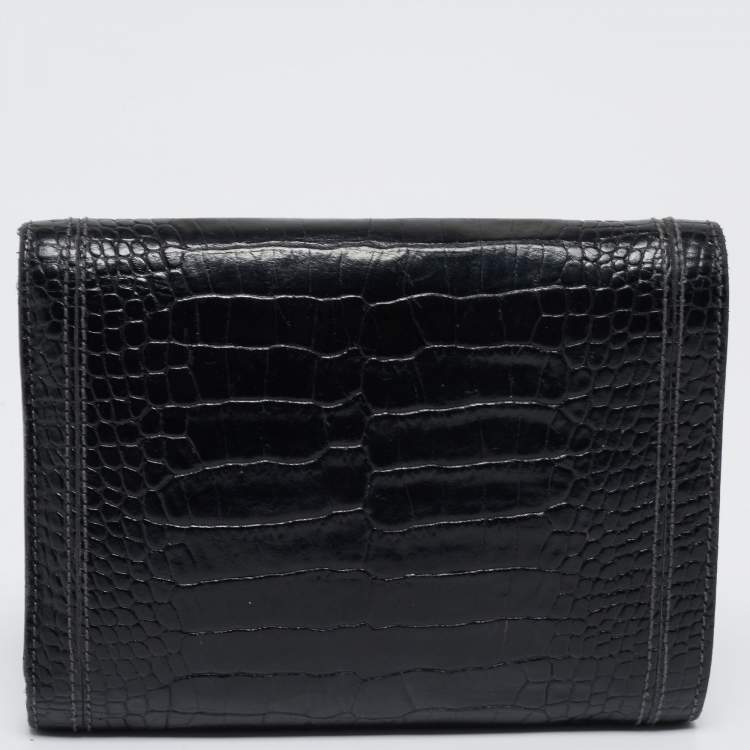 Pre Owned Montblanc Black Croc Embossed Leather Trifold Wallet