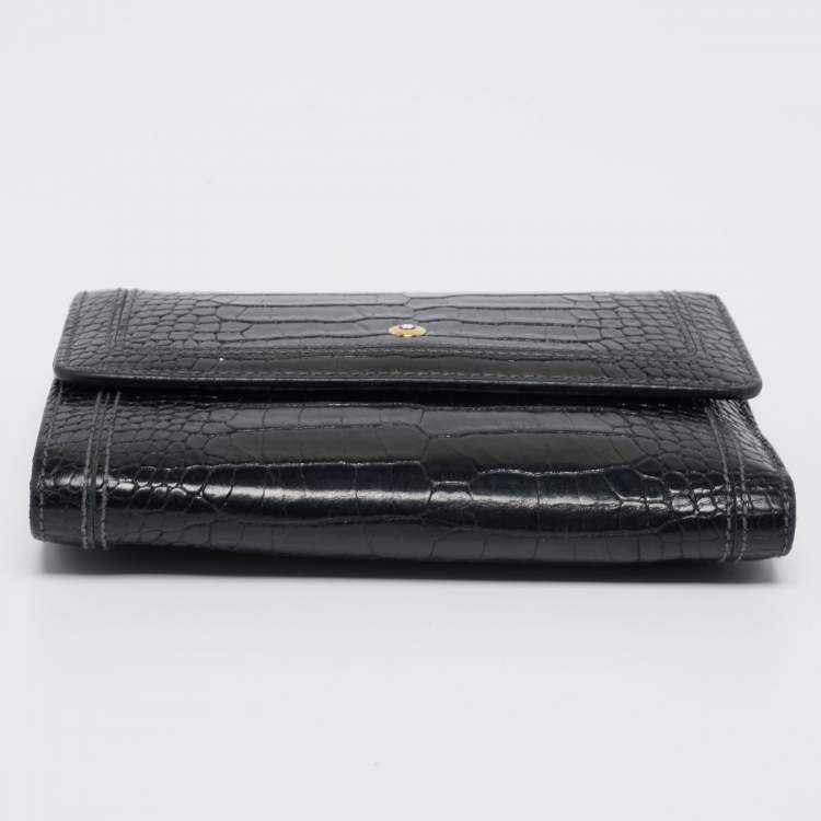 Pre Owned Montblanc Black Croc Embossed Leather Trifold Wallet
