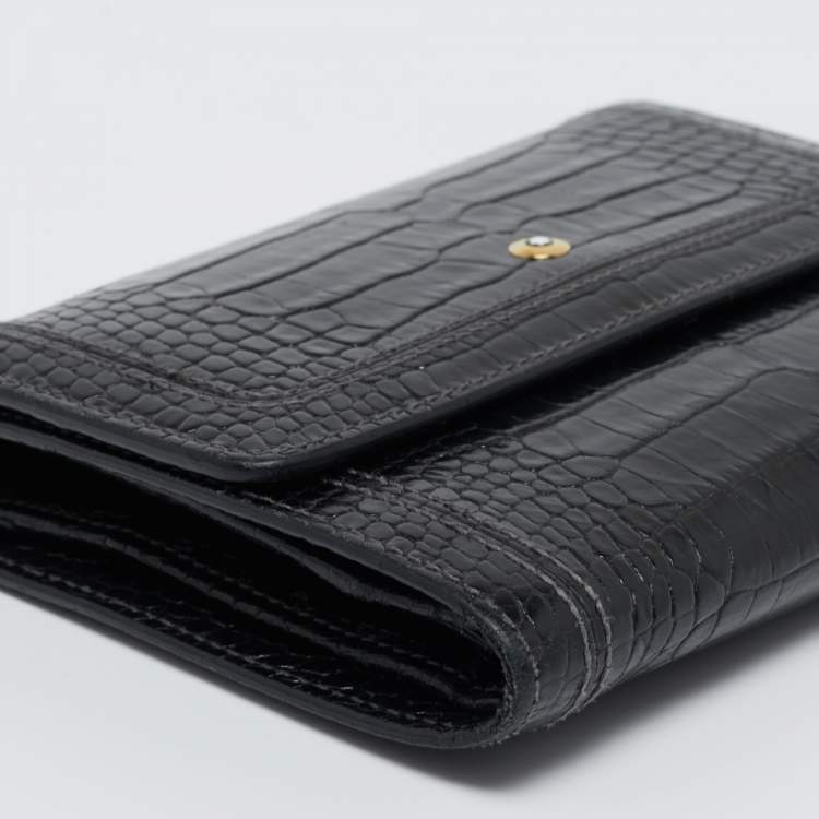 Pre Owned Montblanc Black Croc Embossed Leather Trifold Wallet