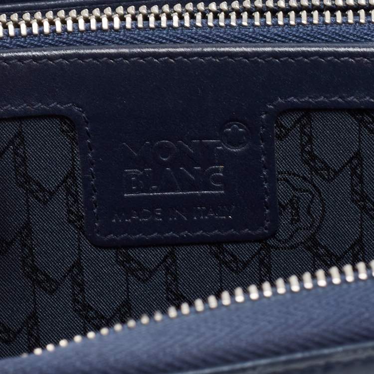 Pre Owned Montblanc Blue Croc Embossed Leather Meisterstuck Zip Around Wallet