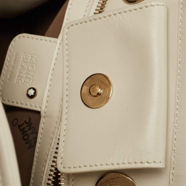 Pre Owned Montblanc Off White Nylon and Leather Starisma Dalila Drawstring Hobo