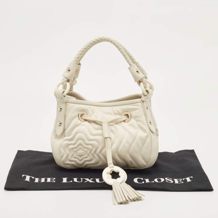 Pre Owned Montblanc Off White Nylon and Leather Starisma Dalila Drawstring Hobo