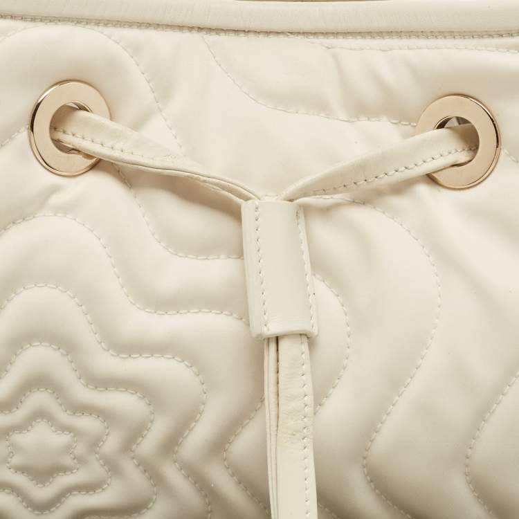 Pre Owned Montblanc Off White Nylon and Leather Starisma Dalila Drawstring Hobo