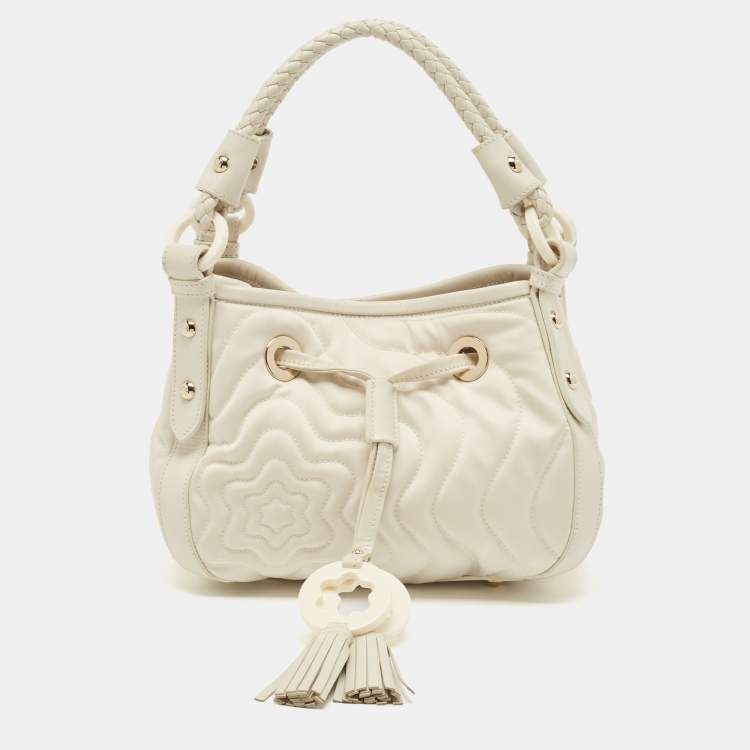 Pre Owned Montblanc Off White Nylon and Leather Starisma Dalila Drawstring Hobo
