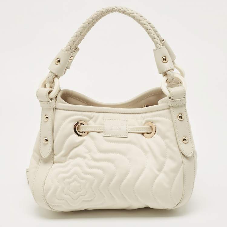 Pre Owned Montblanc Off White Nylon and Leather Starisma Dalila Drawstring Hobo