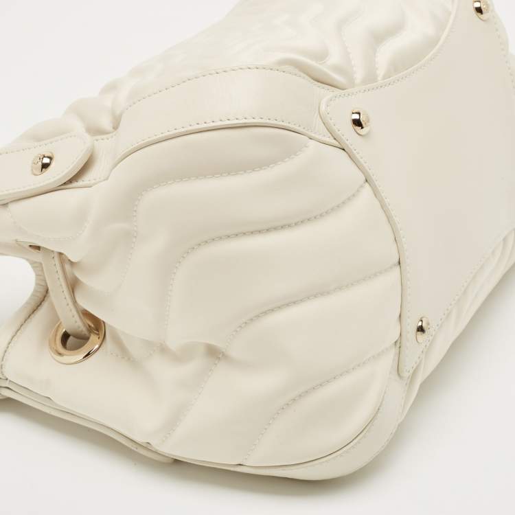 Pre Owned Montblanc Off White Nylon and Leather Starisma Dalila Drawstring Hobo