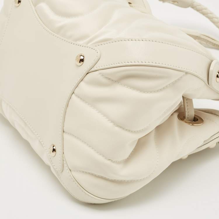 Pre Owned Montblanc Off White Nylon and Leather Starisma Dalila Drawstring Hobo