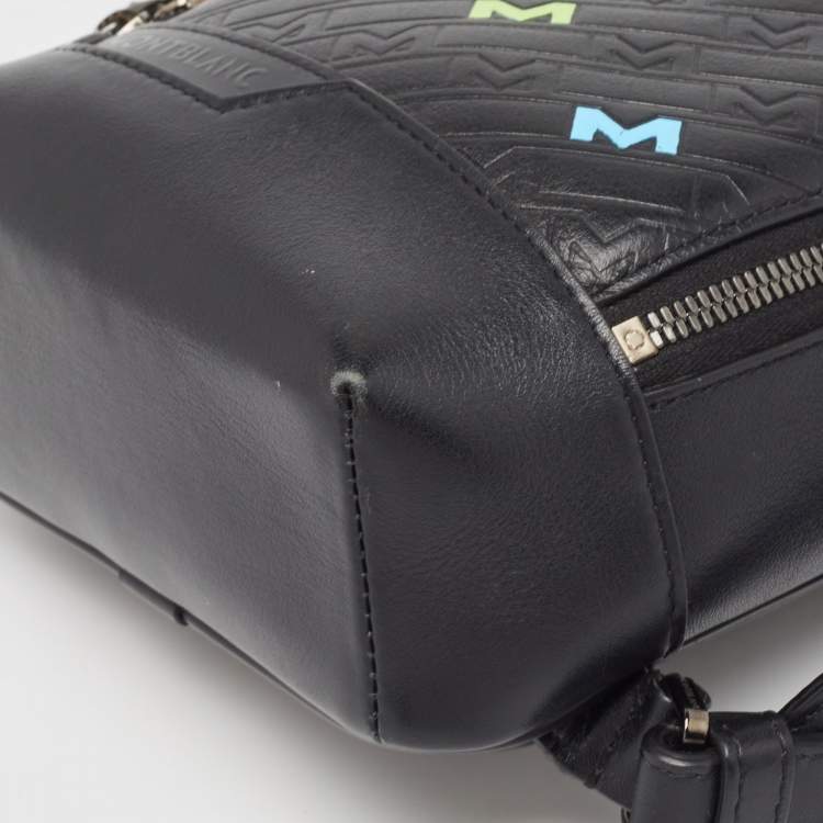 Pre Owned Montblanc Black Leather M Gram Embossed 4810 Sling Backpack