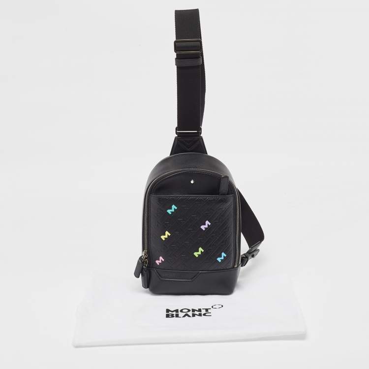 Pre Owned Montblanc Black Leather M Gram Embossed 4810 Sling Backpack