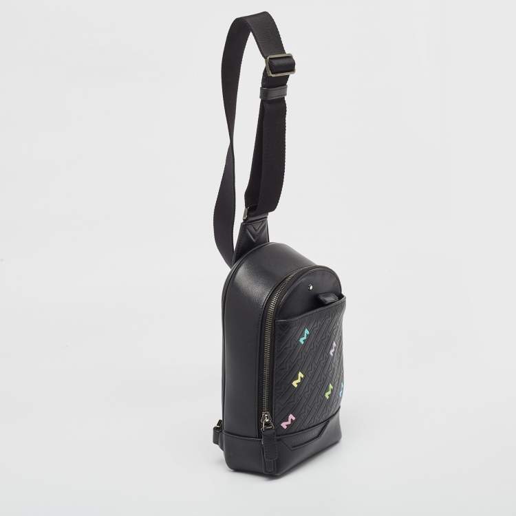 Pre Owned Montblanc Black Leather M Gram Embossed 4810 Sling Backpack