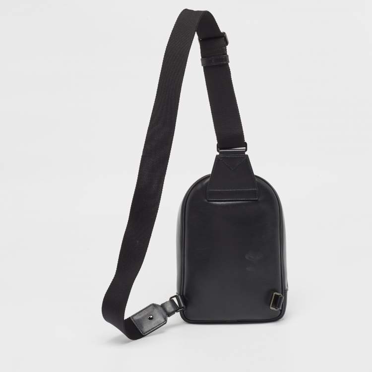 Pre Owned Montblanc Black Leather M Gram Embossed 4810 Sling Backpack