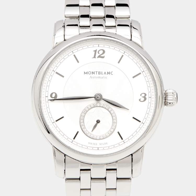Pre Owned Montblanc Silver Stainless Steel Diamond Star Legacy Women's Wristwatch 36 mm